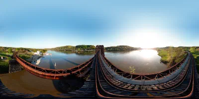 Train bridge in Aspinwall riverfront park.
