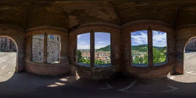 View of Heidelberg from one of the castle&rsquo;s corner towers.